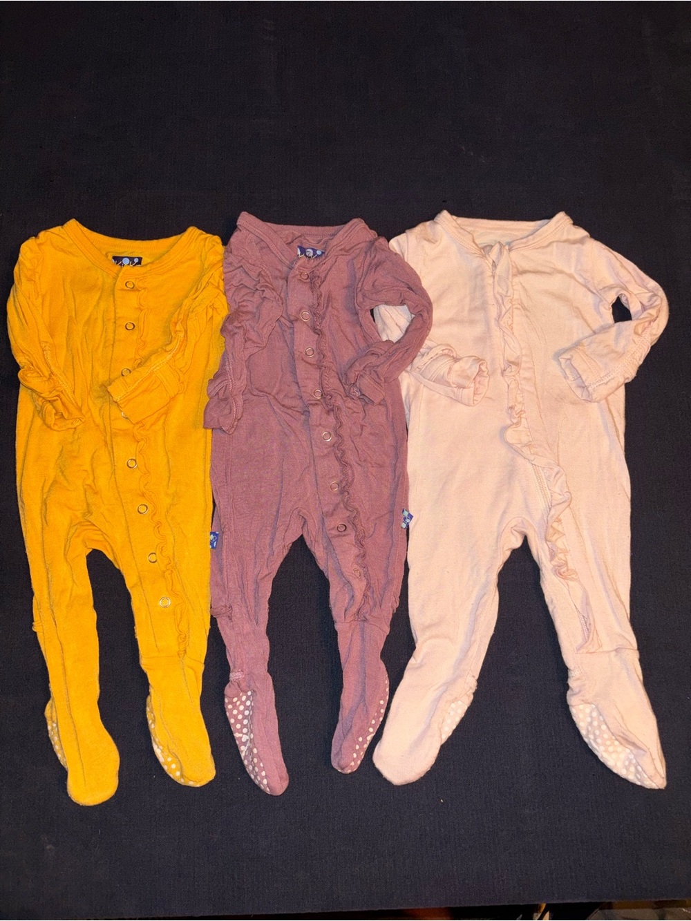 Kickee pants bamboo newborn girl bundle of 3 snap zipper footie pajama